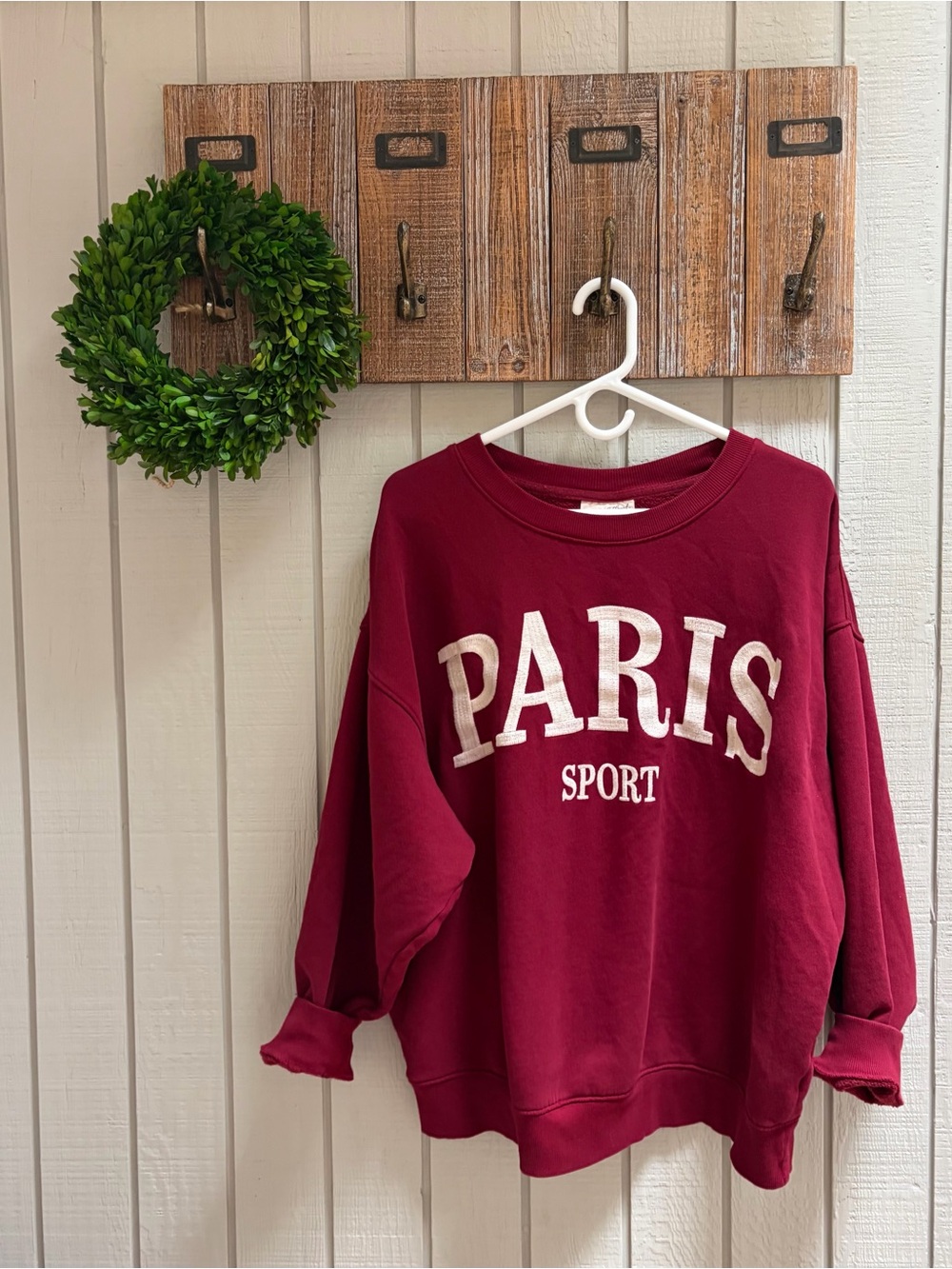 Universal Thread Burgundy 'PARIS SPORT' Cozy Crewneck Sweatshirt